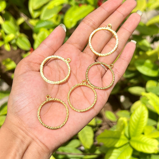 Textured Round Frame Gold Open Pendant (Set of 5)