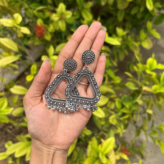 Triangle Frame Jhumka Earrings – Silver Finish