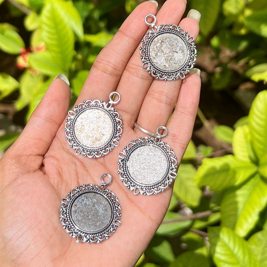 Vintage Filigree Round Pendant Base - Silver (Set of 5)