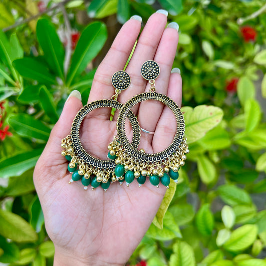 Merald Crescent Hoop Jhumka - Olive