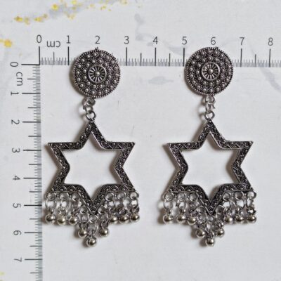 Star Frame Jhumka Small Earrings – Silver