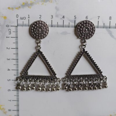 Temple Ghungroo Cone Jhumka Small Earrings - Silver