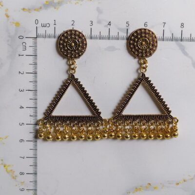 Temple Ghungroo Cone Jhumka Small Earrings - Golden